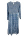 Madison Mathews Size L Blue & White Cotton Long Sleeve Smocked Bodice Midi Dress Blue & White / L