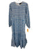 Madison Mathews Size L Blue & White Cotton Long Sleeve Smocked Bodice Midi Dress Blue & White / L
