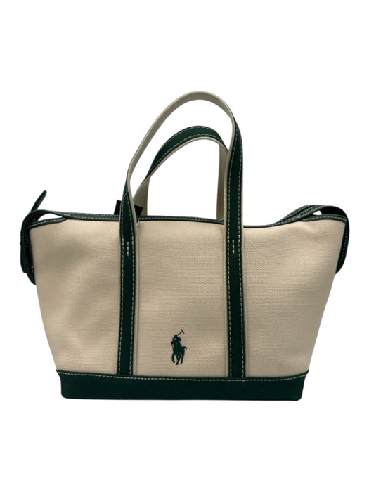 Polo Ralph Lauren Beige & Green Canvas Tote Zip Close Monogram Graphic Bag Beige & Green / M