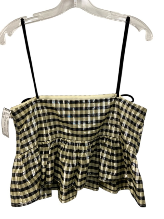 Ganni Size 38 Gold & Black Cotton & Polyester Checkered Sleeveless Pleats Top Gold & Black / 38