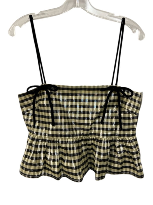 Ganni Size 38 Gold & Black Cotton & Polyester Checkered Sleeveless Pleats Top Gold & Black / 38