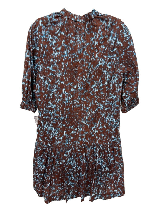 Sea New York Size 00 Brown, Blue, White Cotton Short Puff Sleeve Mock Neck Dress Brown, Blue, White / 00