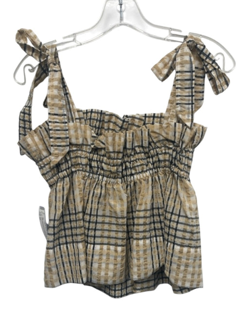 Ganni Size 34 Beige, Black & White Polyester Blend Plaid Sleeveless Gathered Top Beige, Black & White / 34