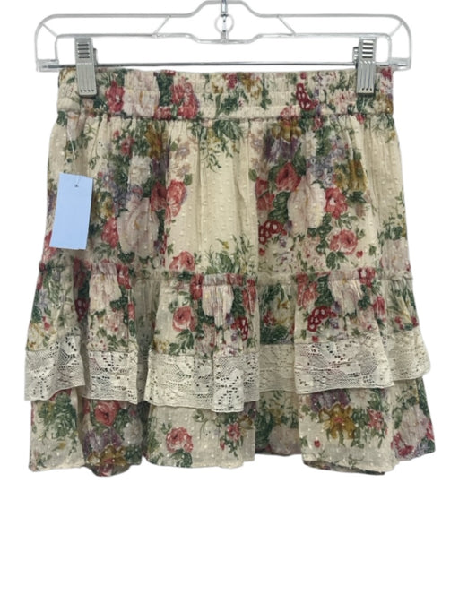 Loveshackfancy Size S Cream White & Multi Cotton Floral Lace Detail Mini Skirt Cream White & Multi / S