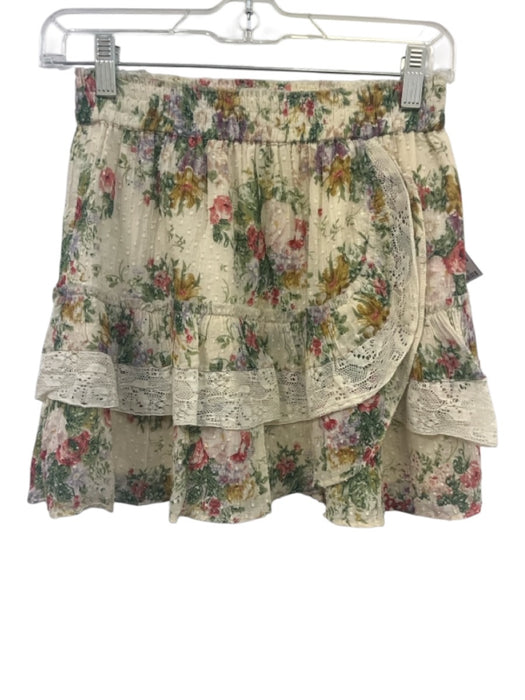 Loveshackfancy Size S Cream White & Multi Cotton Floral Lace Detail Mini Skirt Cream White & Multi / S
