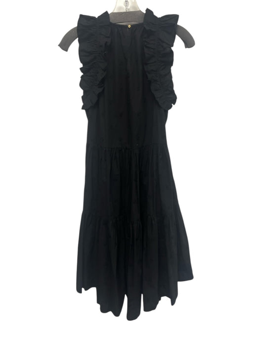 Ulla Johnson Size 2 Black Cotton Floral Embroidered Sleeveless Ruffle Trim Dress Black / 2