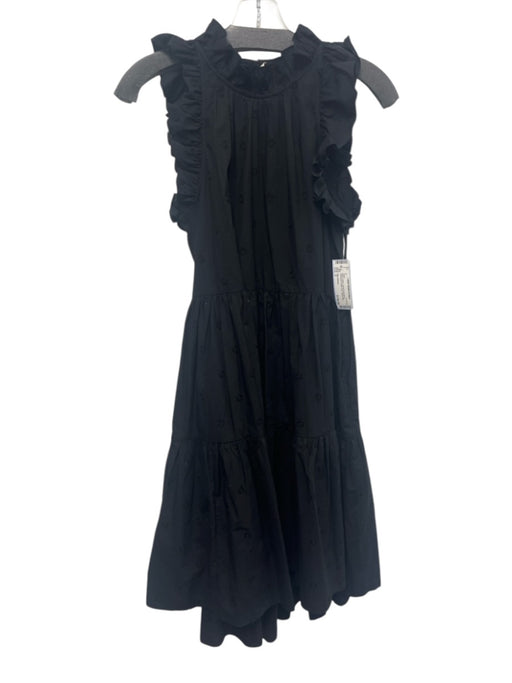 Ulla Johnson Size 2 Black Cotton Floral Embroidered Sleeveless Ruffle Trim Dress Black / 2