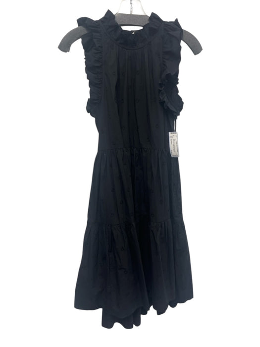 Ulla Johnson Size 2 Black Cotton Floral Embroidered Sleeveless Ruffle Trim Dress Black / 2