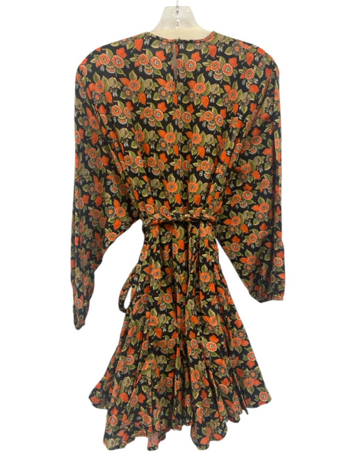 Rhode Resort Size XS Black, Orange & Green Cotton Floral Godet hem Dress Black, Orange & Green / XS