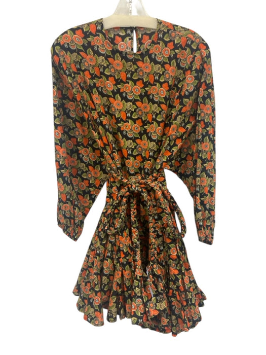 Rhode Resort Size XS Black, Orange & Green Cotton Floral Godet hem Dress Black, Orange & Green / XS