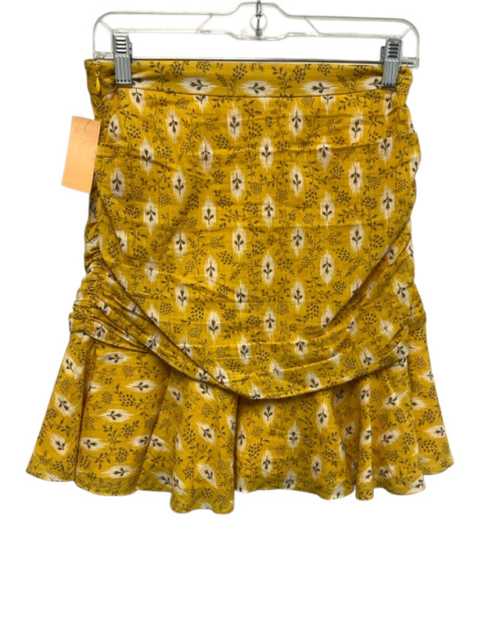 Veronica Beard Size 4 Yellow, White, Brown Cotton Blend Ruched Floral Skirt Yellow, White, Brown / 4