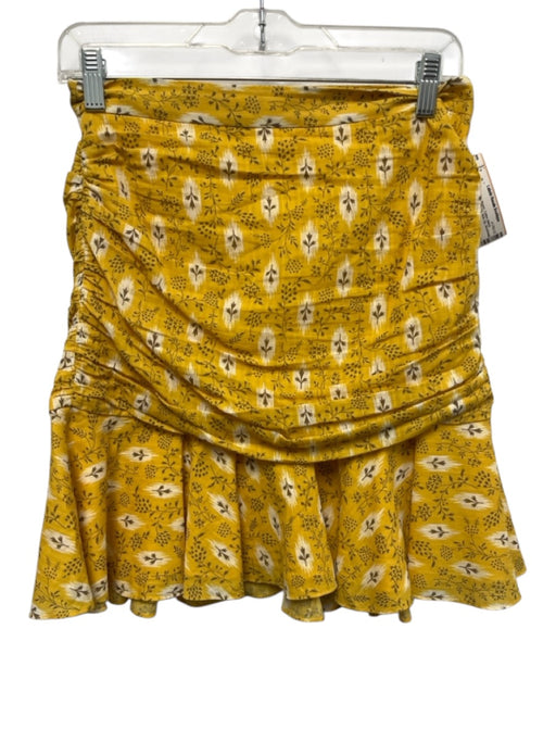 Veronica Beard Size 4 Yellow, White, Brown Cotton Blend Ruched Floral Skirt Yellow, White, Brown / 4