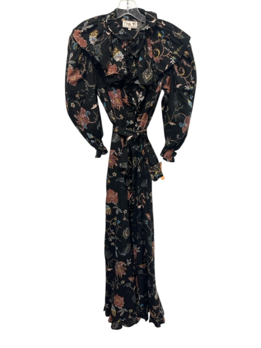 Mille Resort & Travel Size XXS Black, Brown, Blue Cotton Long Sleeve Midi Dress Black, Brown, Blue / XXS