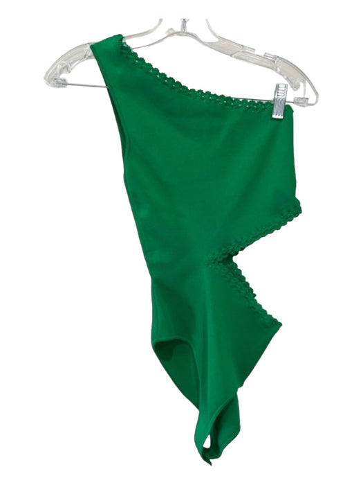 Maje Size 1 Green Viscose One Shoulder Crochet Trim Snap Closure Bodysuit Green / 1