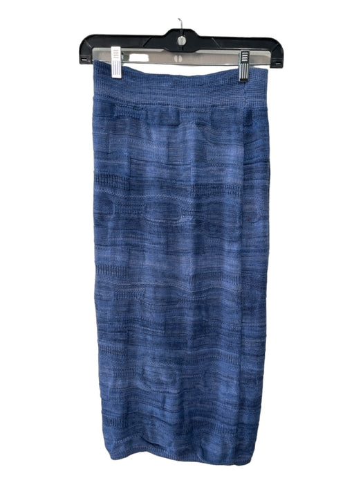 sessun Size XS Blue Cotton & Wool Knit Faux Buttons Middle Slit Midi Skirt Blue / XS