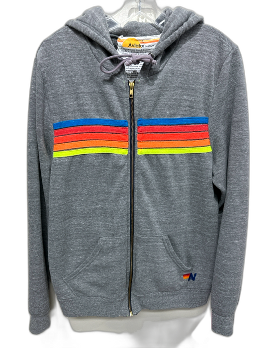 Aviator Nation Size L Gray & multi Cotton Zip Up Stripes Hoodie Jacket Gray & multi / L