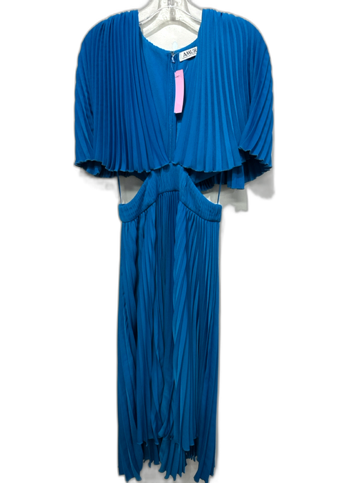 AMUR Size XS Blue Polyester Pleated Flutter Sleeve Side Cut Outs Dress Blue / XS