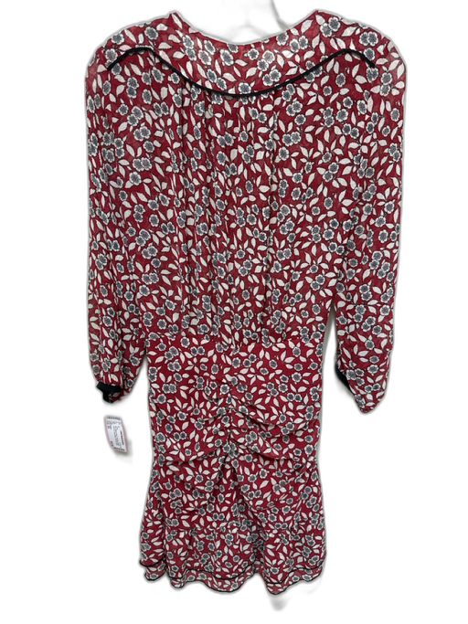 Ba&sh Size XS Red, White & Black Polyester Floral & Leaf Print Semi Sheer Dress Red, White & Black / XS