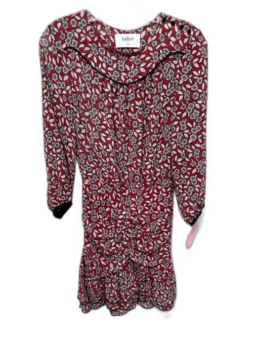 Ba&sh Size XS Red, White & Black Polyester Floral & Leaf Print Semi Sheer Dress Red, White & Black / XS