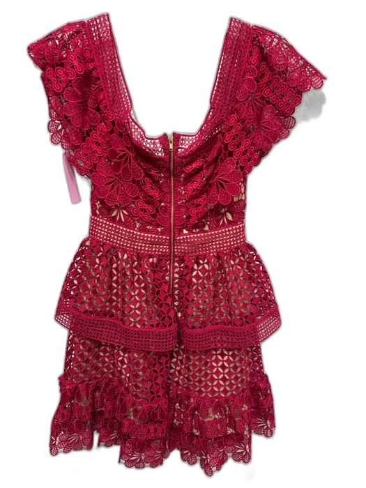 Self Portrait Size XS Red & Tan Polyester Crochet Lace Off Shoulder Dress Red & Tan / XS