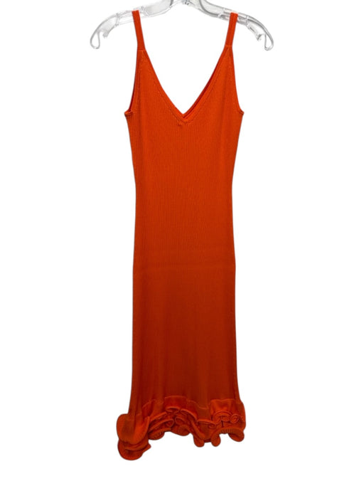 AMUR Size S Orange Viscose Blend Sleeveless Rib Knit Ruffles Midi Dress Orange / S
