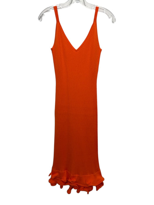 AMUR Size S Orange Viscose Blend Sleeveless Rib Knit Ruffles Midi Dress Orange / S