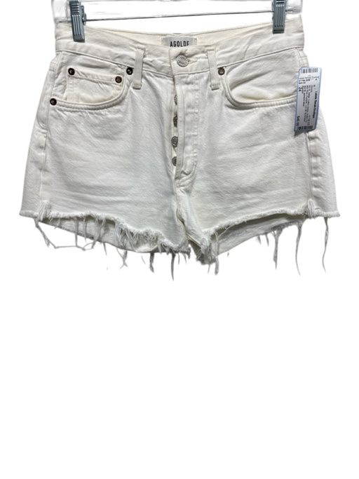 Agolde Size 24 White Cotton Denim Button Fly Mid Rise Pockets Cut Off Shorts White / 24