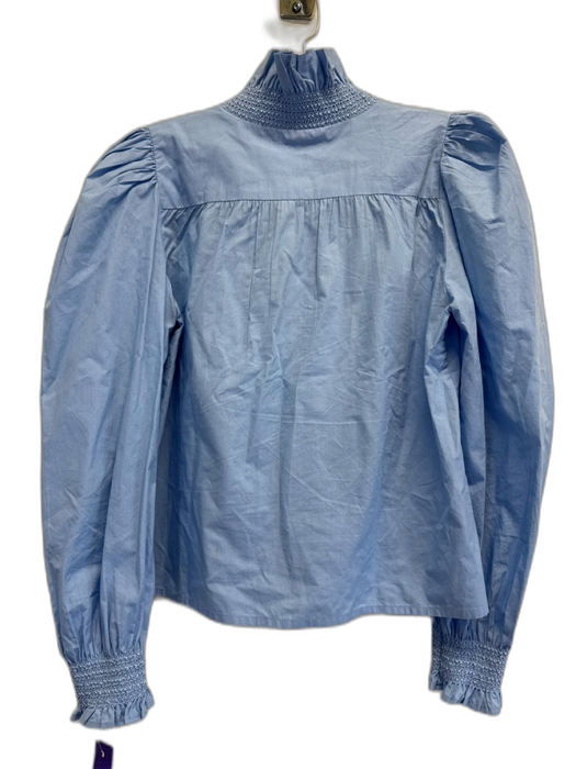 Love The Label Size XS Light Blue Cotton Ruffle Accent Mock Neck V Neck Top Light Blue / XS