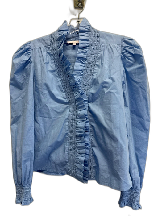 Love The Label Size XS Light Blue Cotton Ruffle Accent Mock Neck V Neck Top Light Blue / XS