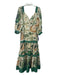 Alexis Size M Green & Beige Linen & Cotton Fruit V Neck 3/4 Balloon Sleeve Dress Green & Beige / M