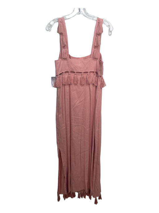 Antonio Melani Size 4 Dusty Pink Linen Blend Tassel Trim Square Neck Maxi Dress Dusty Pink / 4