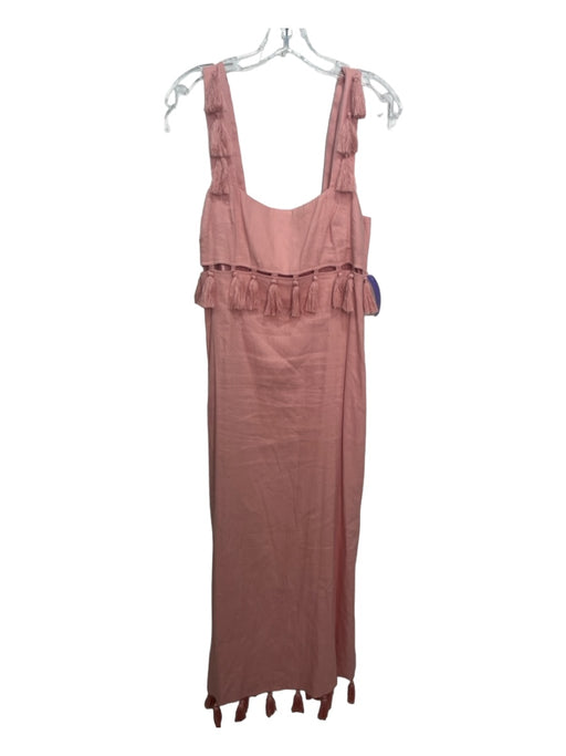 Antonio Melani Size 4 Dusty Pink Linen Blend Tassel Trim Square Neck Maxi Dress Dusty Pink / 4