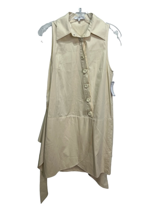 Tibi Size 4 Beige Cotton Collared Button Up Sleeveless Tie Waist Dress Beige / 4