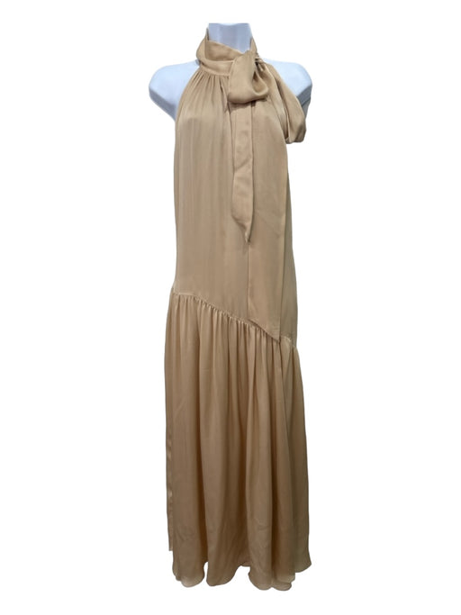 Zimmermann Size 0 Beige Silk High Tie Neck Sleeveless Drop Waist Maxi Dress Beige / 0
