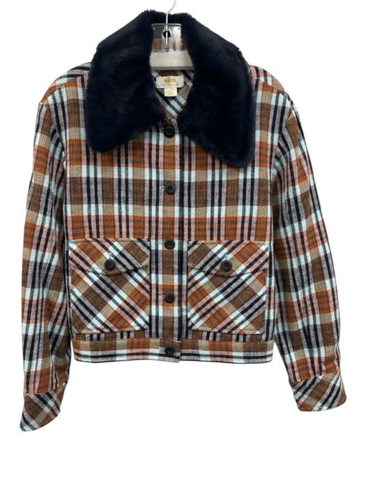 Maeve by ANTHROPOLGIE Size Small Blue, Brown & Green Cotton Blend Plaid Jacket Blue, Brown & Green / Small