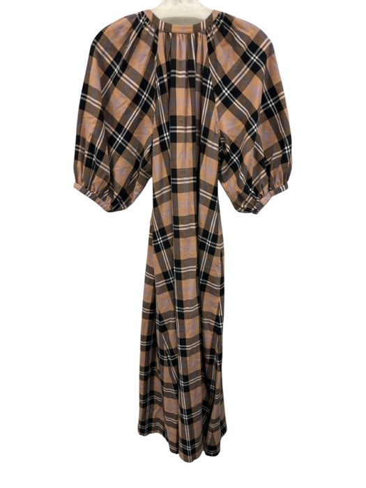 Staud Size M Beige, Black & White Cotton Plaid Button Front Dress Beige, Black & White / M
