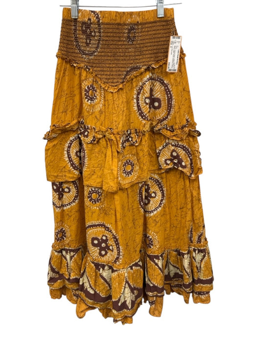 Love The Label Size S Yellow, Brown & White Cotton Elastic Waistband Midi Skirt Yellow, Brown & White / S