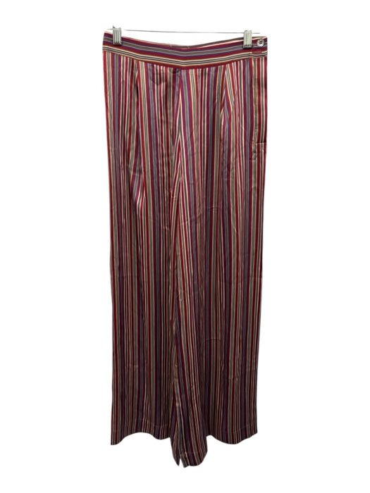 Doen Size 4 Red, Blue & White Silk Satin Striped Side Zip Wide Leg Pants Red, Blue & White / 4
