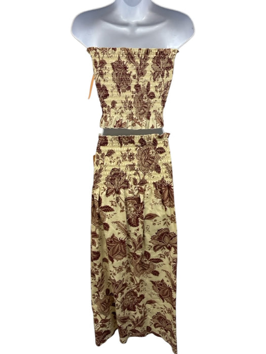 Sir. The Label Size 1 Cream Yellow & Brown Linen Shirred Strapless Skirt Set Cream Yellow & Brown / 1