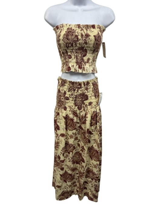 Sir. The Label Size 1 Cream Yellow & Brown Linen Shirred Strapless Skirt Set Cream Yellow & Brown / 1