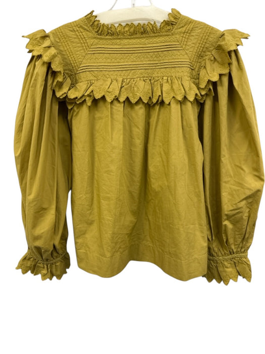 Doen Size S Split Pea Green Cotton Long Balloon Sleeve Button Front Top Split Pea Green / S