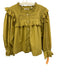 Doen Size S Split Pea Green Cotton Long Balloon Sleeve Button Front Top Split Pea Green / S