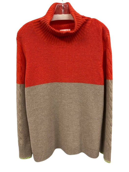 Lisa Todd Size L Beige & Orange Wool & Cashmere Ribbed Knit Color Block Sweater Beige & Orange / L