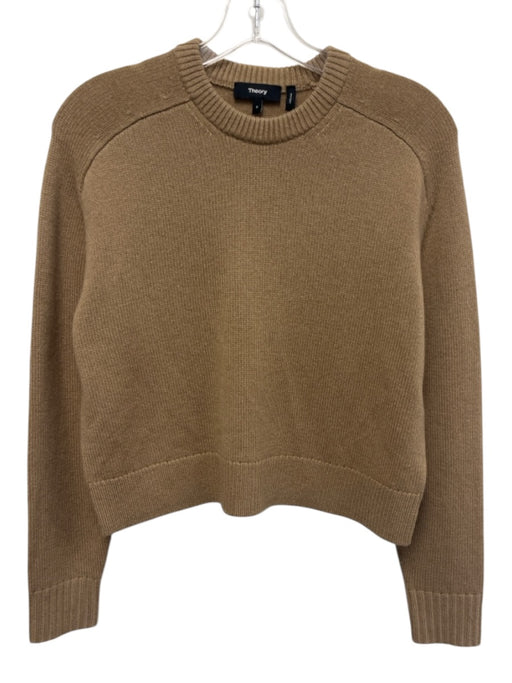 Theory Size P Tan Brown Cashmere Long Sleeve Knit Ribbed Sweater Tan Brown / P