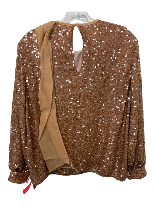 Sachin & Babi Size S light brown Polyester Sequined Long Sleeve Keyhole Back Top Light Brown / S