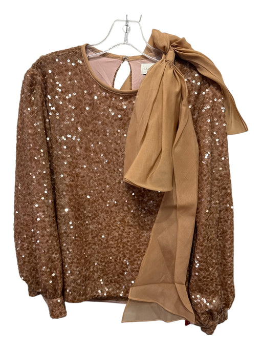 Sachin & Babi Size S light brown Polyester Sequined Long Sleeve Keyhole Back Top Light Brown / S