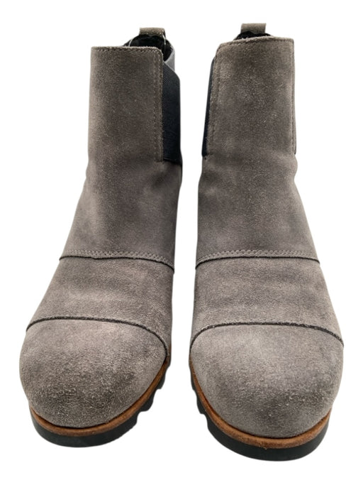 Sorel Shoe Size 9 Gray Suede Upper Elastic Ankle Block Heel Lug Sole Booties Gray / 9