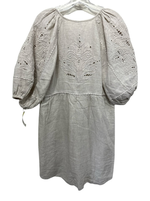 Scarlett Poppies Size Medium Beige Linen Long puff sleeve Metallic Thread Dress Beige / Medium