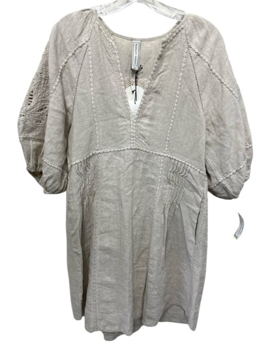 Scarlett Poppies Size Medium Beige Linen Long puff sleeve Metallic Thread Dress Beige / Medium