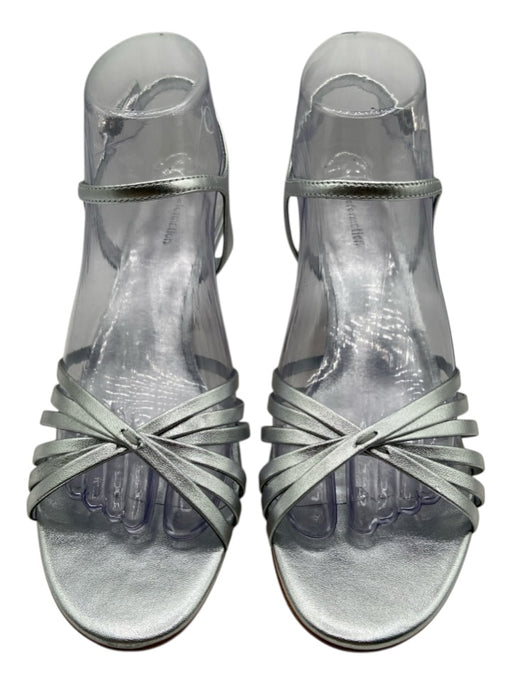 Reformation Shoe Size 7.5 Silver Leather Metallic Strappy Round Toe Heel Sandals Silver / 7.5